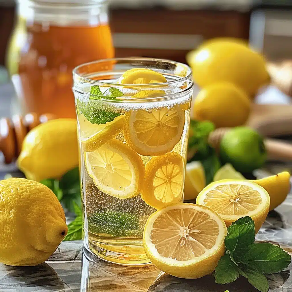 The Best Natural Mounjaro Recipe for Amazing Fat-Burning Results 5 Natural Mounjaro Recipe drink with lemon slices, honey, and mint in a glass on a kitchen counter